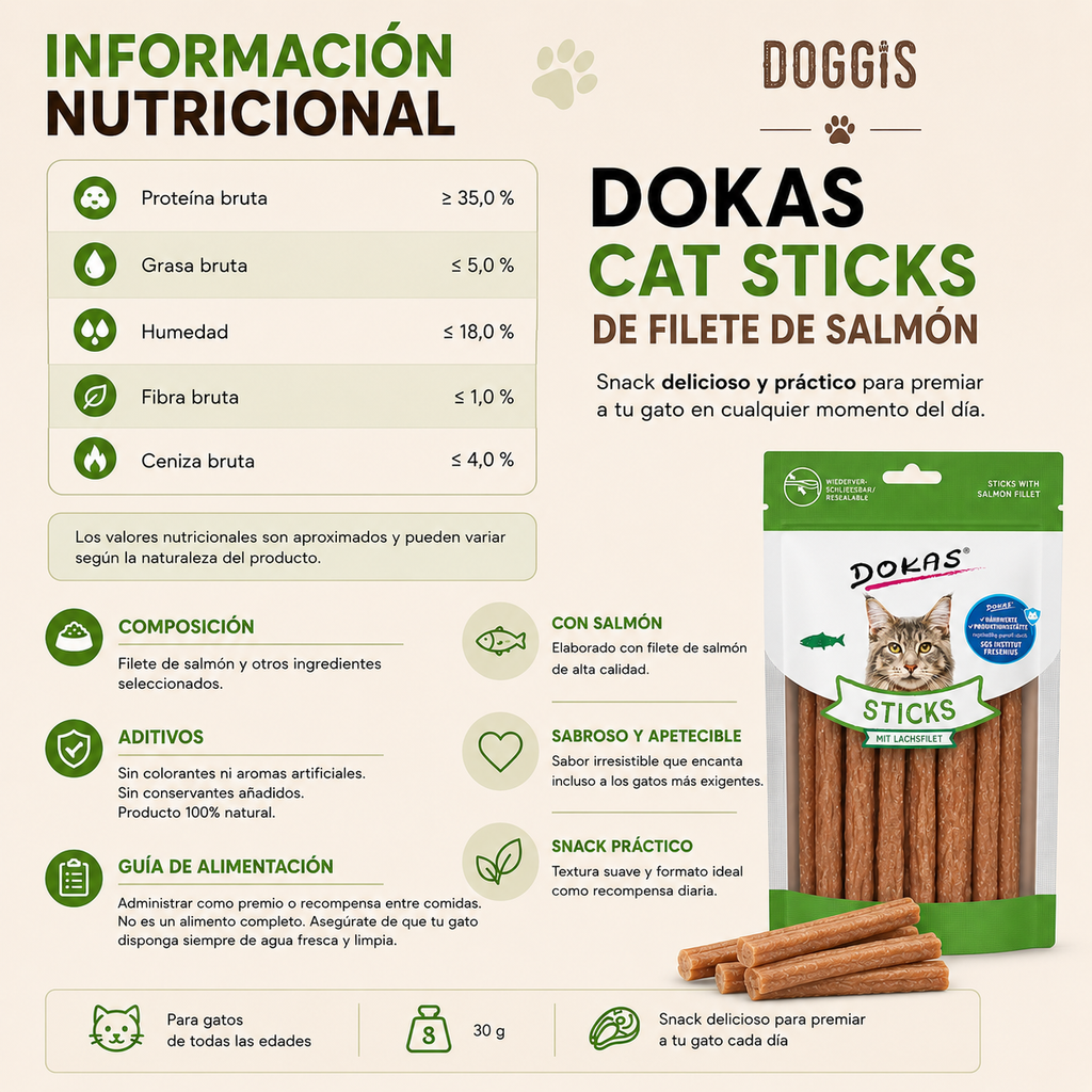 Dokas Cat Sticks de Filete de Salmón 30 g