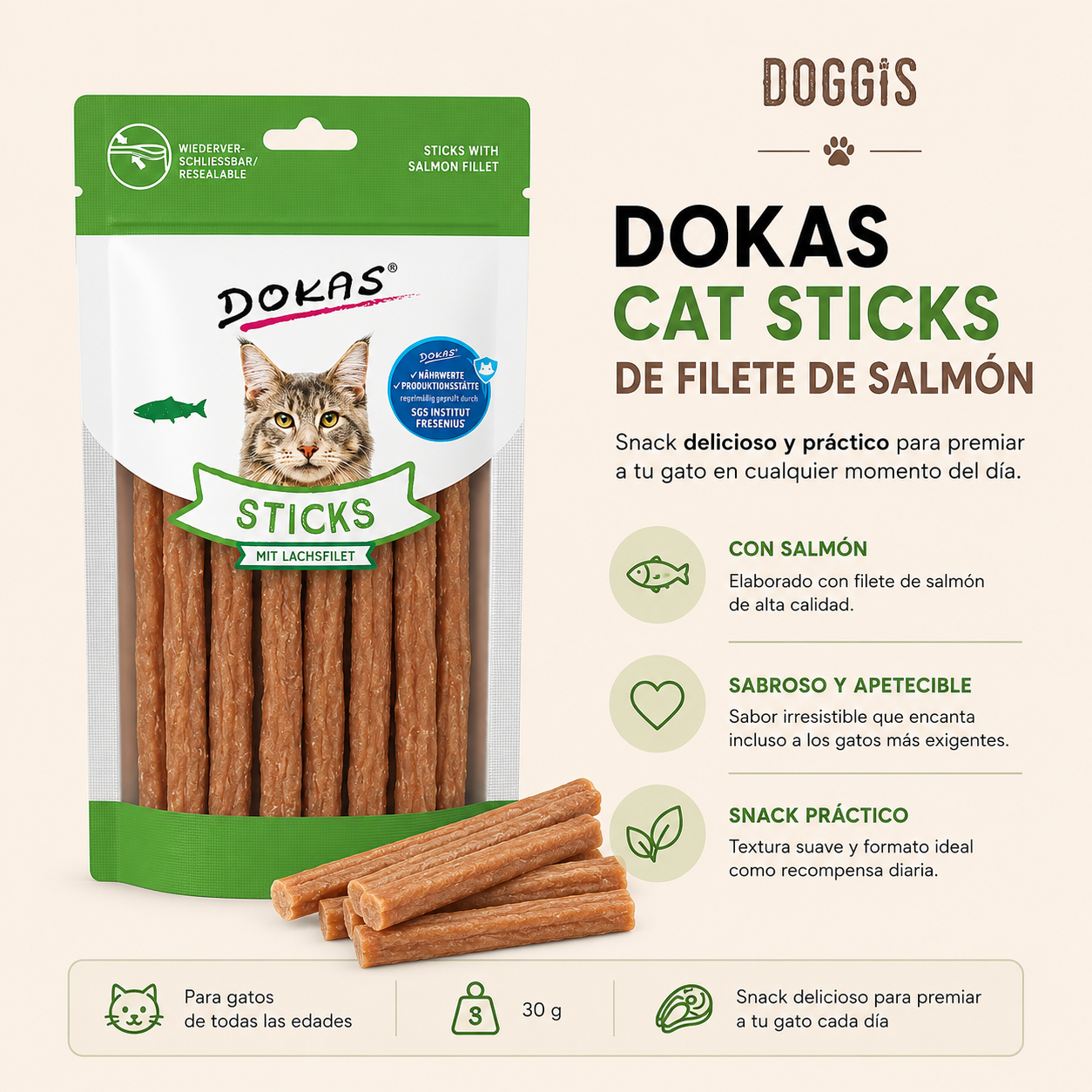 Dokas Cat Sticks de Filete de Salmón 30 g