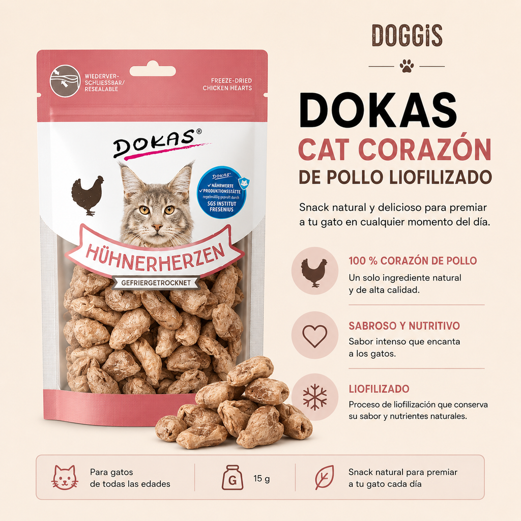 Dokas Cat Corazón de Pollo Liofilizado 15 g
