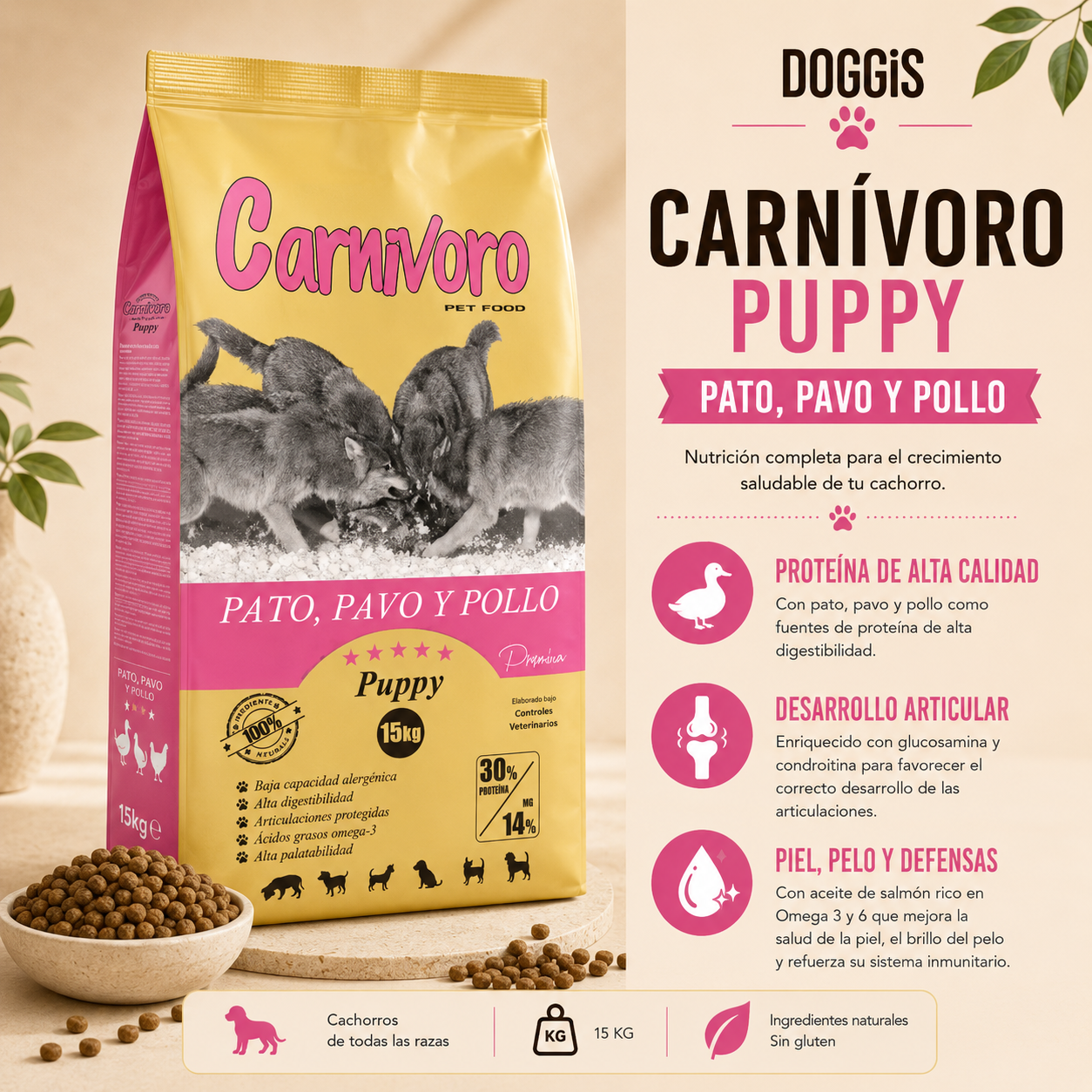 Carnívoro Puppy pollo, pavo y pato para cachorros 15kg